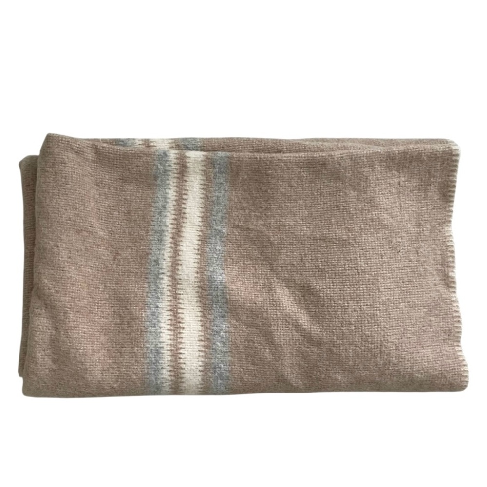 Handmade Handwoven Wool Striped Throw Blanket Tan Grey